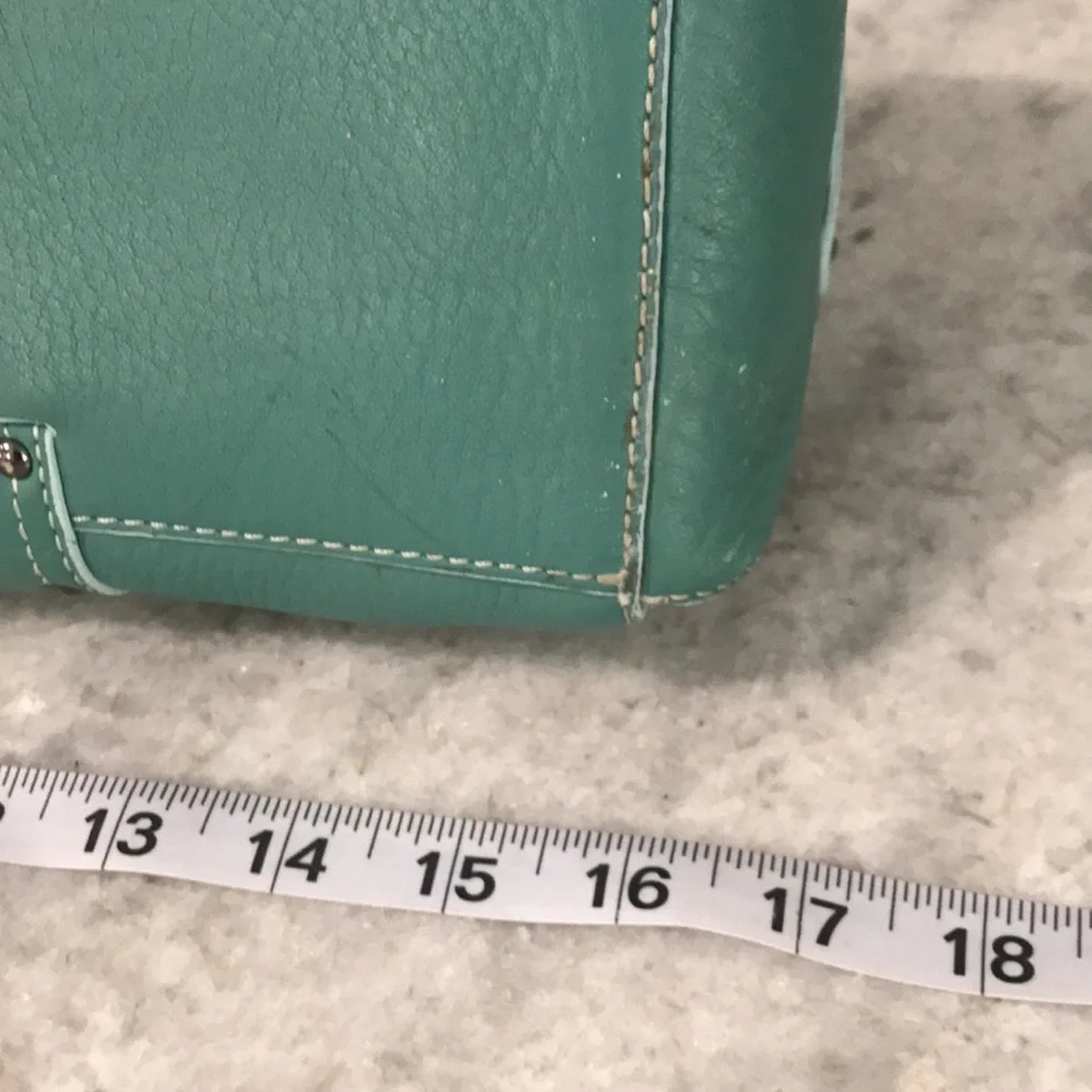 Cole Haan Leather Villager Bag Womens Teal Blue Barrel Satchel Purse - Picture 6 of 10